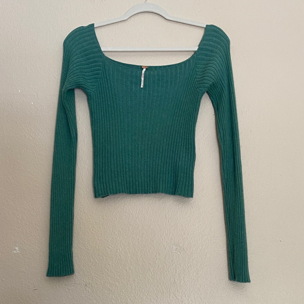 Free People Madeline Off The Shoulder Sweater Size Large in Green - Picture 3 of 9